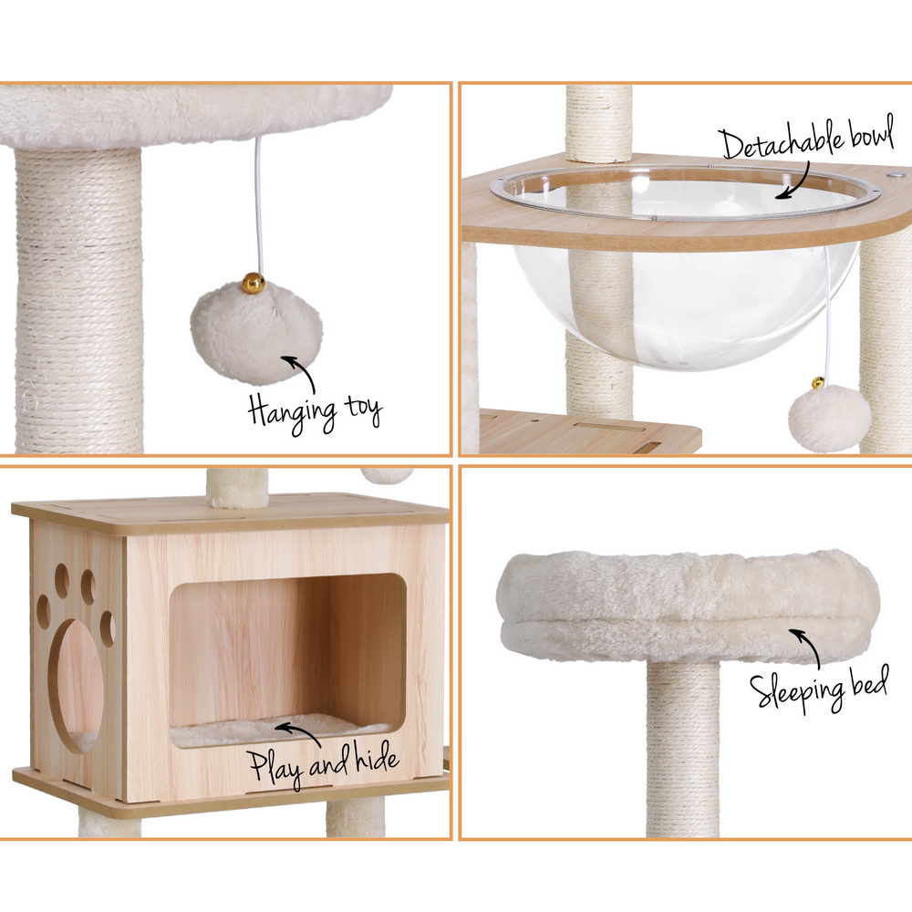 i.Pet Cat Tree Tower Scratching Post Scratcher 142cm Wood Bed Condo House image 7