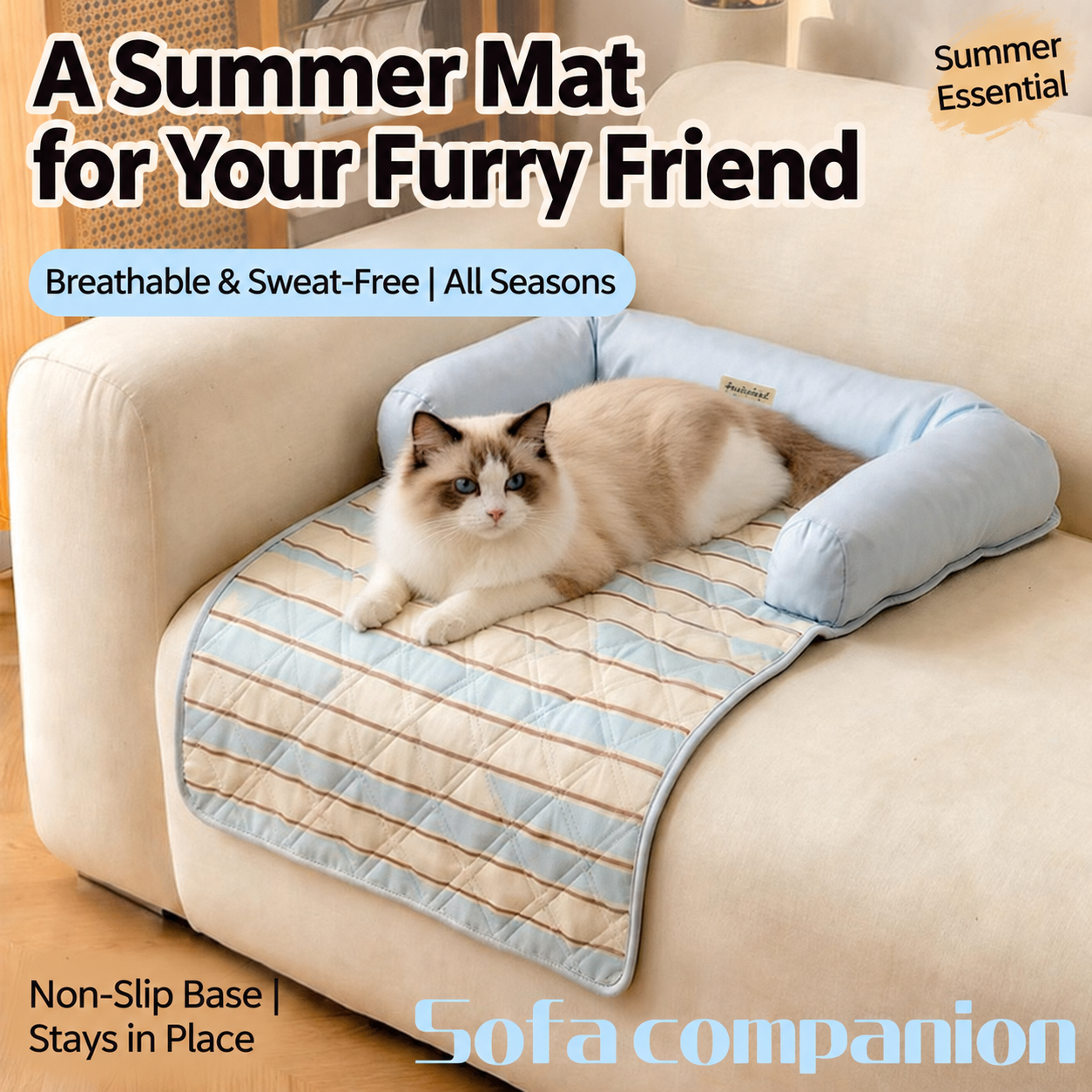 Waterproof Quilted Pet Sleeping Mat with Bolster Cushions for Small Dogs and Cats