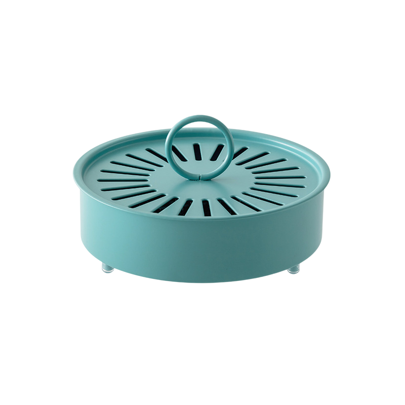 Blue Metal Mosquito Coil Holder with Lid - 15 cm Round Iron Coil Burner with Ash Catcher
