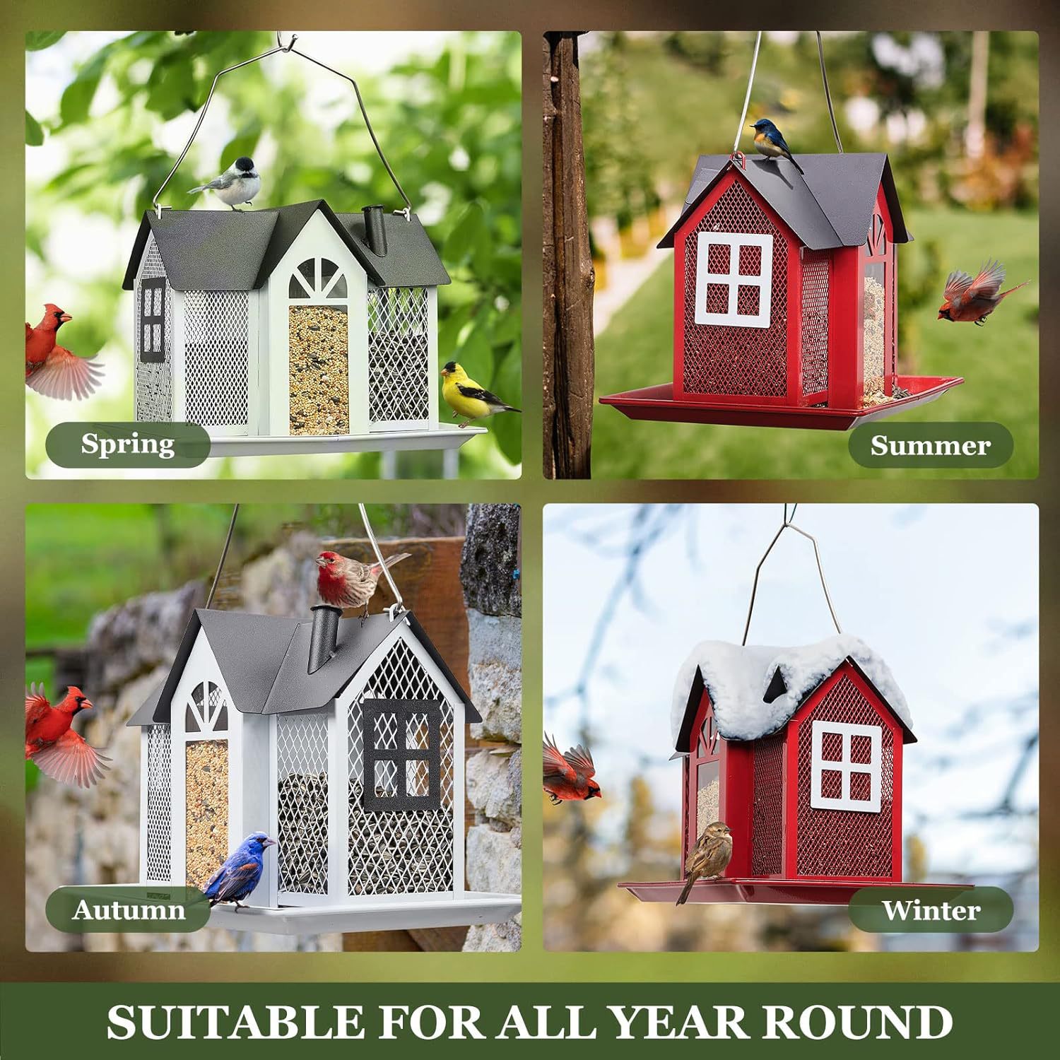 Charming House-Shaped Hanging Bird Feeder - Durable Metal Design for Wild Birds, Yellow image 7