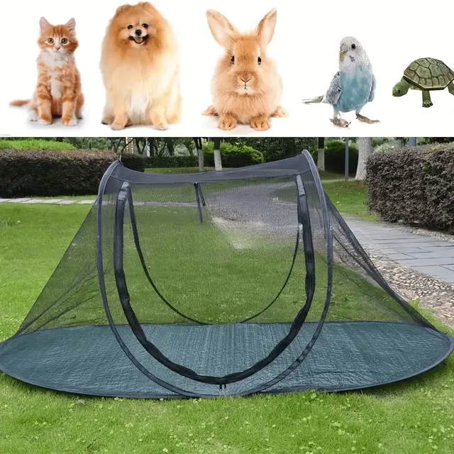 Black Portable Pop-Up Pet Tent - Lightweight Foldable Outdoor Enclosure for Dogs & Cats