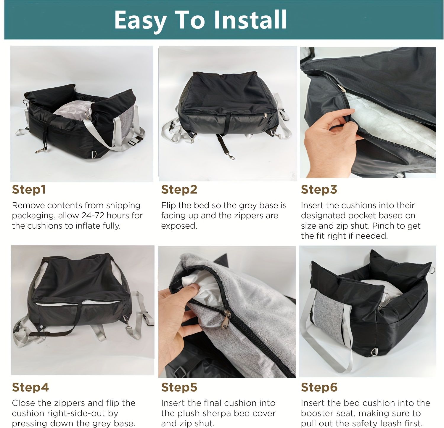 Black White car dog bed dog carrier for car image 3