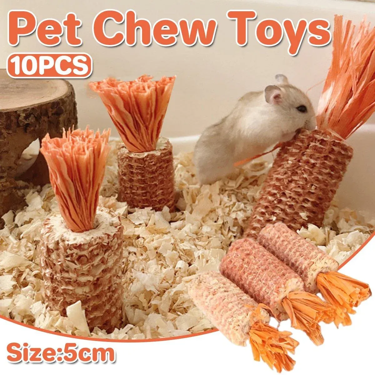 10pcs Pet Chewing Radish Hamster Toys Corn Cob Teething Sticks for Small Animals image 13