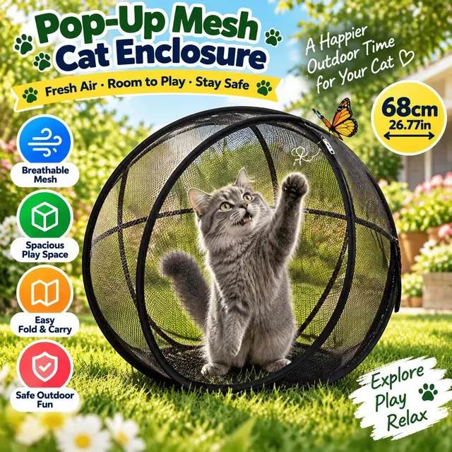 360° Panoramic Pop-Up Cat Enclosure Ball: breathable polyester mesh