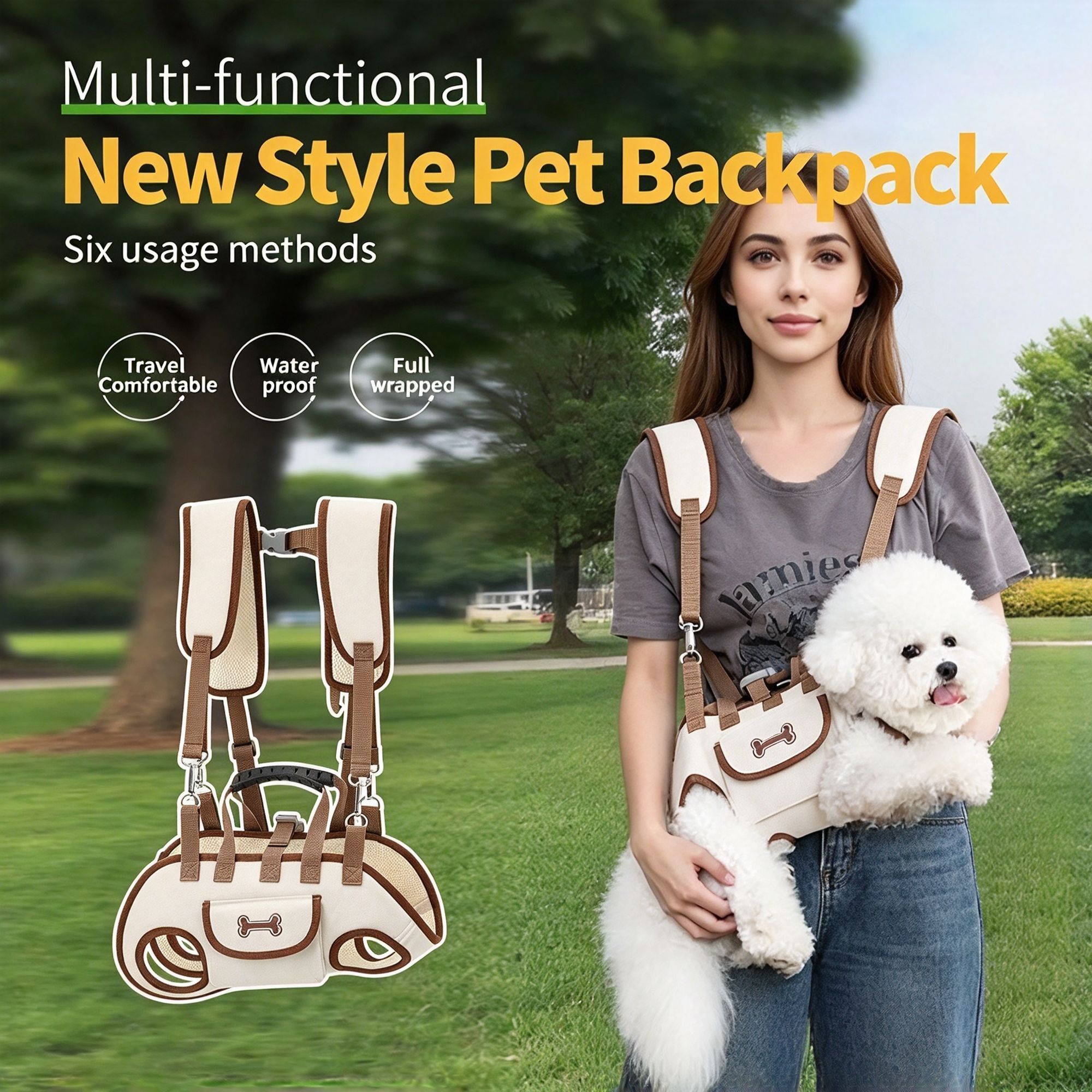 Horizontal Pet Shoulder Handbag Lomi Brown Basic Version XL Size for 19.8‑25.4lbs Dogs image 7