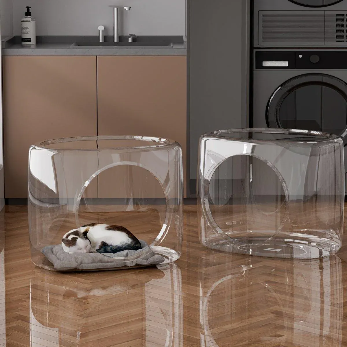 Transparent Capsule Cat Litter Box Semi Enclosed Cat House for Indoor Use image 9