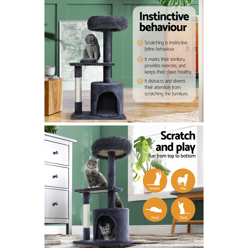 i.Pet Cat Tree 94cm Scratching Post Tower Scratcher Condo House Wood Trees Grey image 5