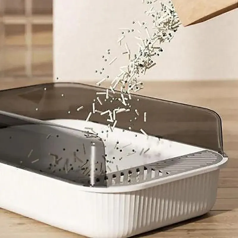 Litter Tray Box with Splash Guard and Wide Opening for Cats Open Top Design - Grey image 12