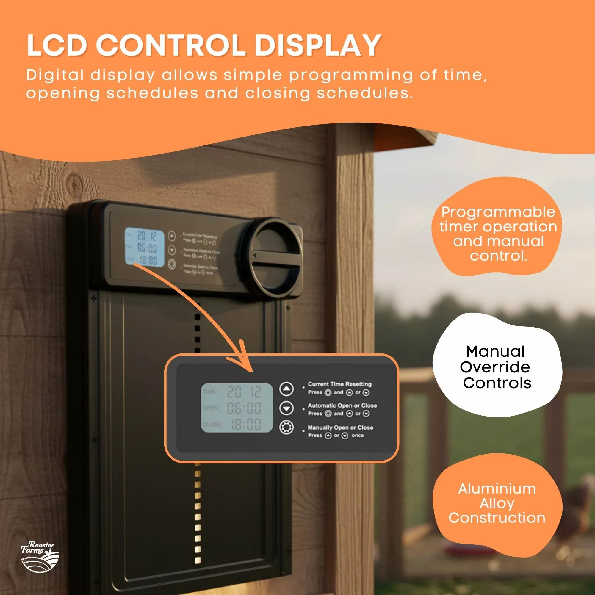 Rooster Farms Automatic Chicken Coop Door - Battery Timer Anti Pinch Safety image 4