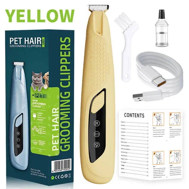 Yellow Precision Pet Paw Trimmer - Waterproof & Rechargeable Grooming Clipper for Dog…