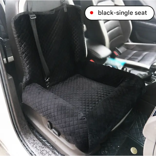 Black Plush Dog Car Booster Seat - 2-in-1 Travel Bed for Small Dogs with Washable Cover