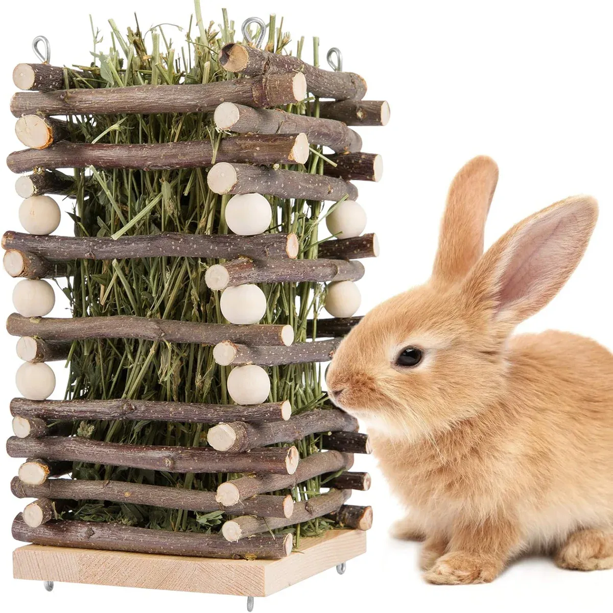 Rabbit Hay Feeder Rack Apple Wood Grass Holder Natural Food Rack Small Pet image 5