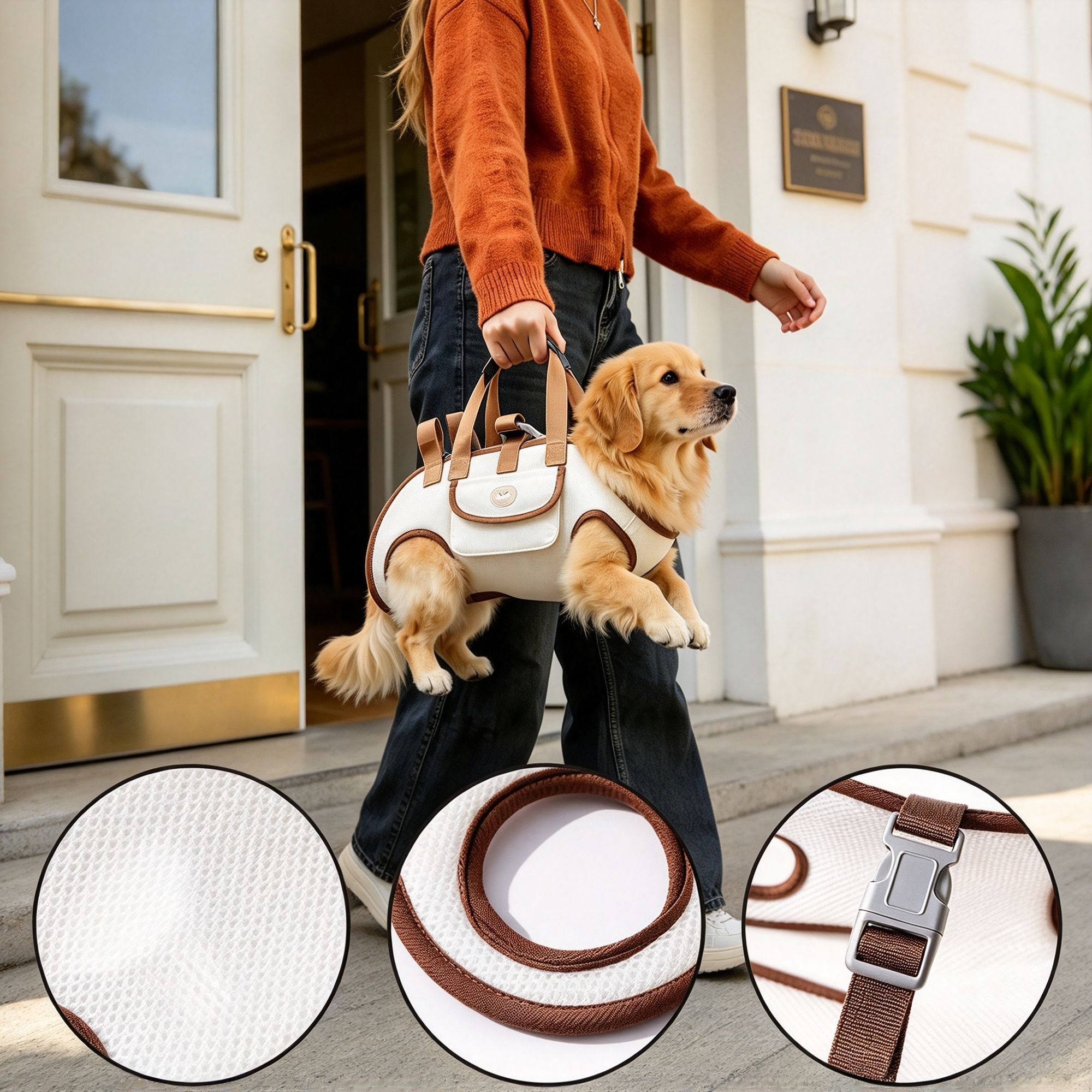 Breathable Horizontal Dog Travel Bag Lomi Brown Upgraded Version S Size for 4.4‑8.8lbs… image 6