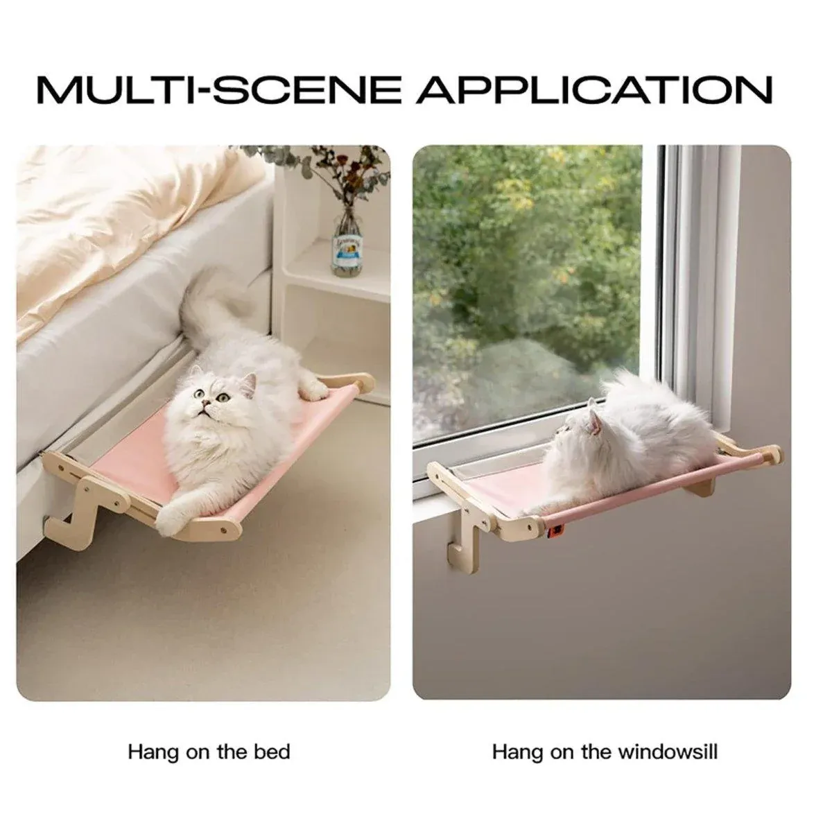 Window Hanging Cat Hammock Solid Wood Sun Bed Nest for All Seasons Durable - Grey+Yellow image 8