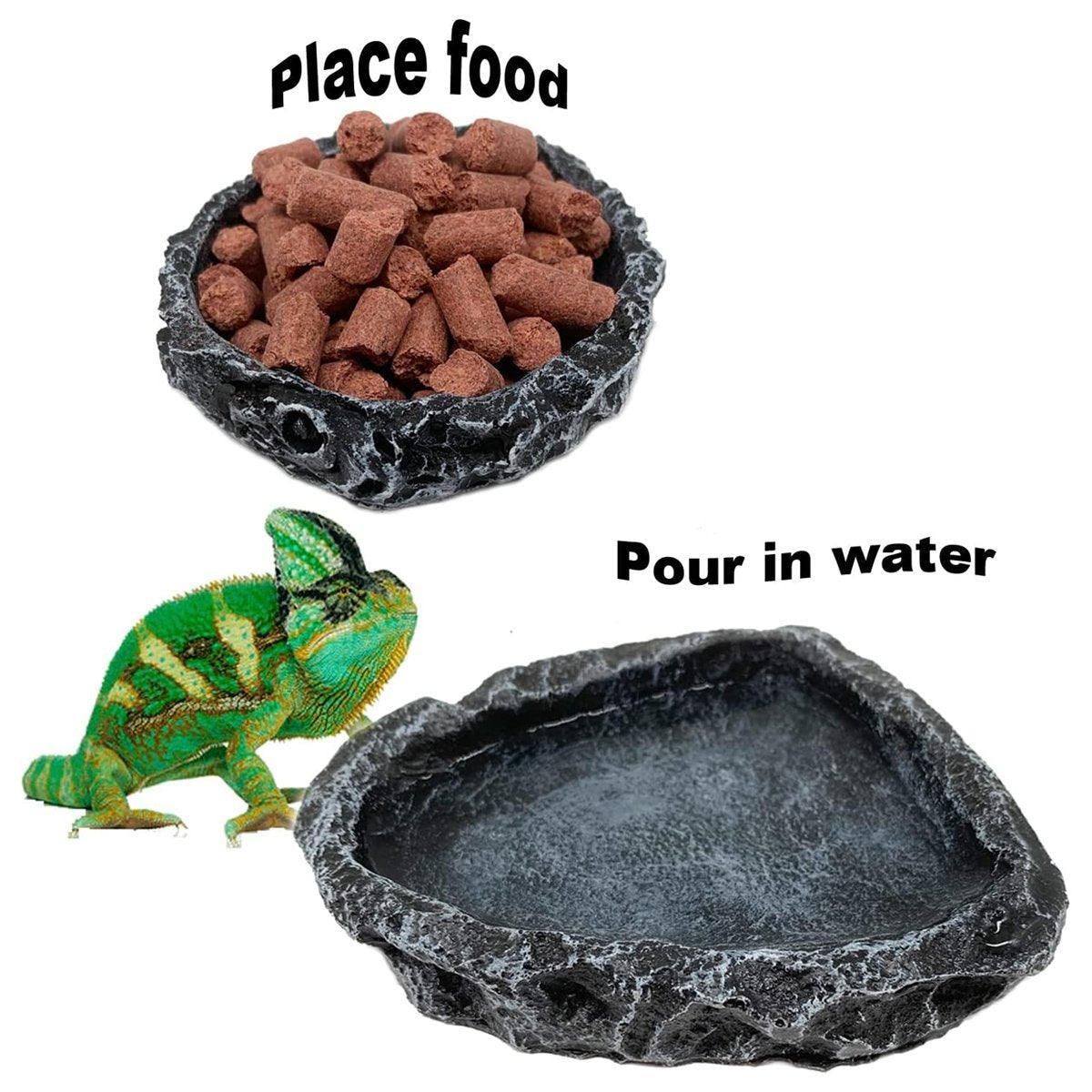 2 Pack Reptile Water Dish Food Bowl Rock Worm Feeder for Leopard Gecko Lizard image 5