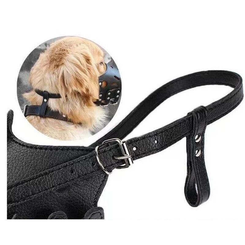 Adjustable Leather Pet Dog Mask Mouth Muzzle Anti Barking Bite Stop Chewing Brown - L image 9