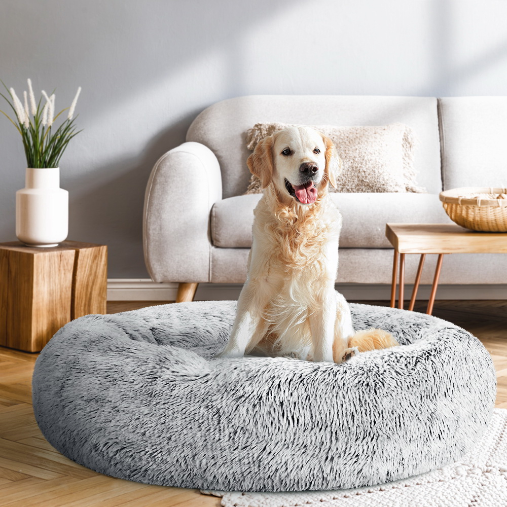 i.Pet Pet Bed Dog Cat 90cm Large Calming Soft Plush Light Charcoal image 7