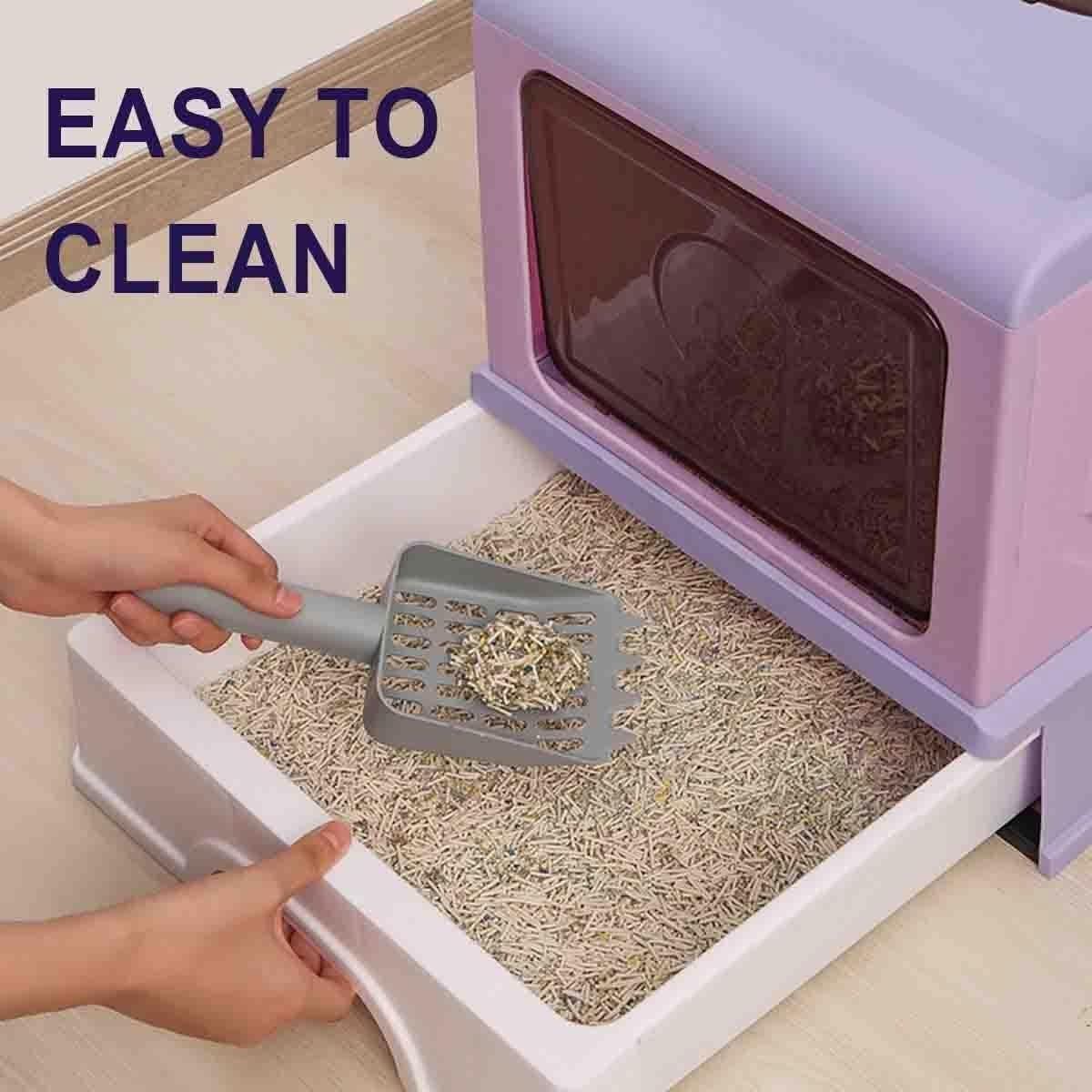 Folding Enclosed Cat Litter Box Foldable Drawer Toilet Anti-Splash Pet Supplies - Purple image 14