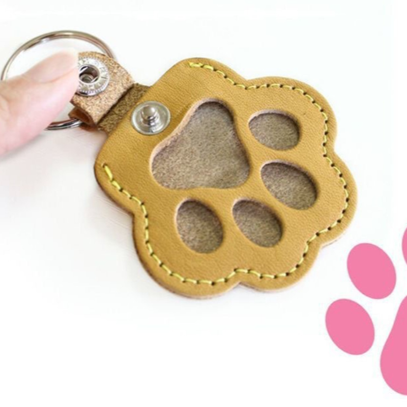 Round Paw Print Pet Hair Memorial Keychain, Black image 2