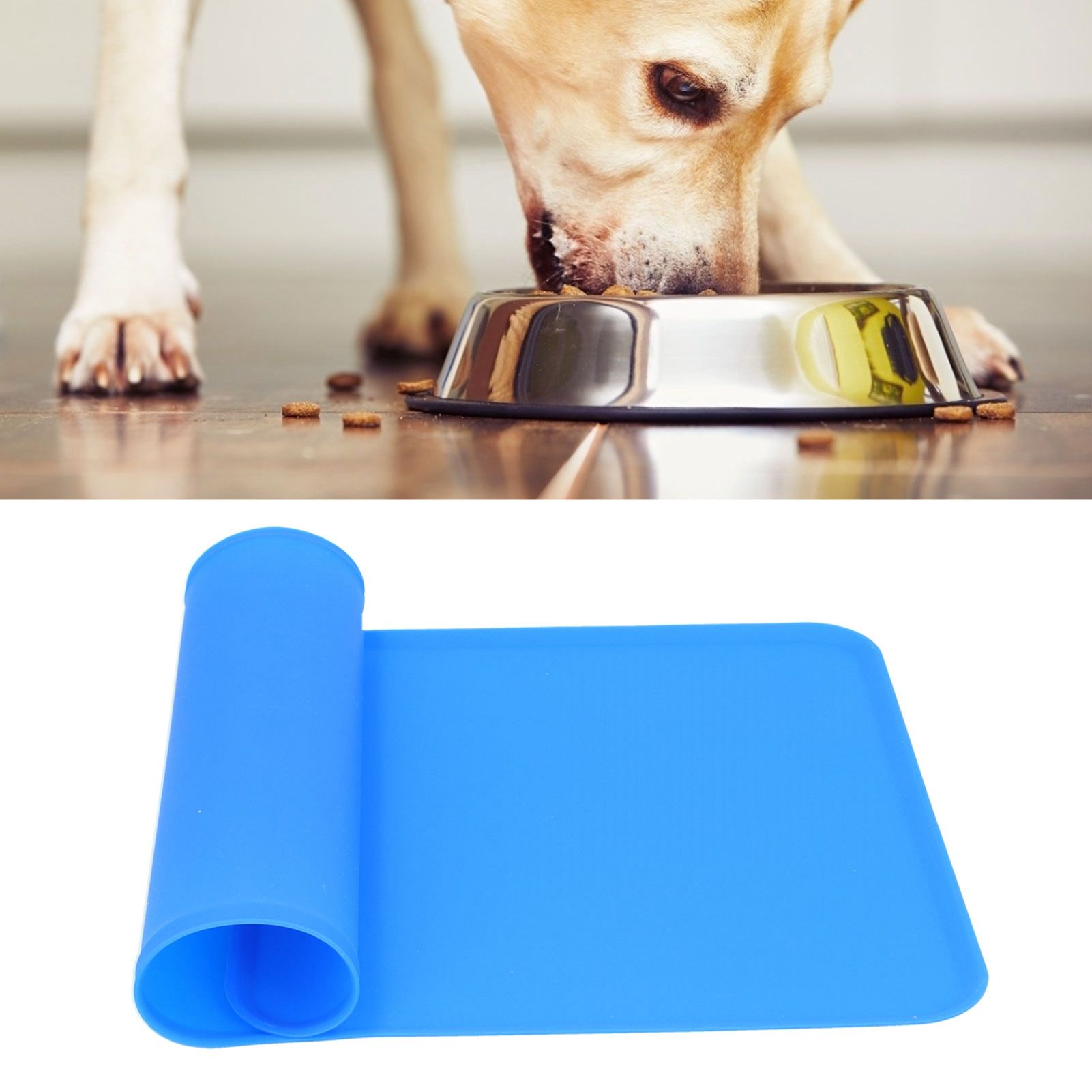 Silicone Placemat Leakage Proof Waterproof Non Slip Pet Feeding Bowl Mat Accessory, Blue image 12