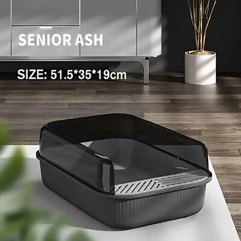 Litter Tray Box with Splash Guard and Wide Opening for Cats Open Top Design - Grey image 10
