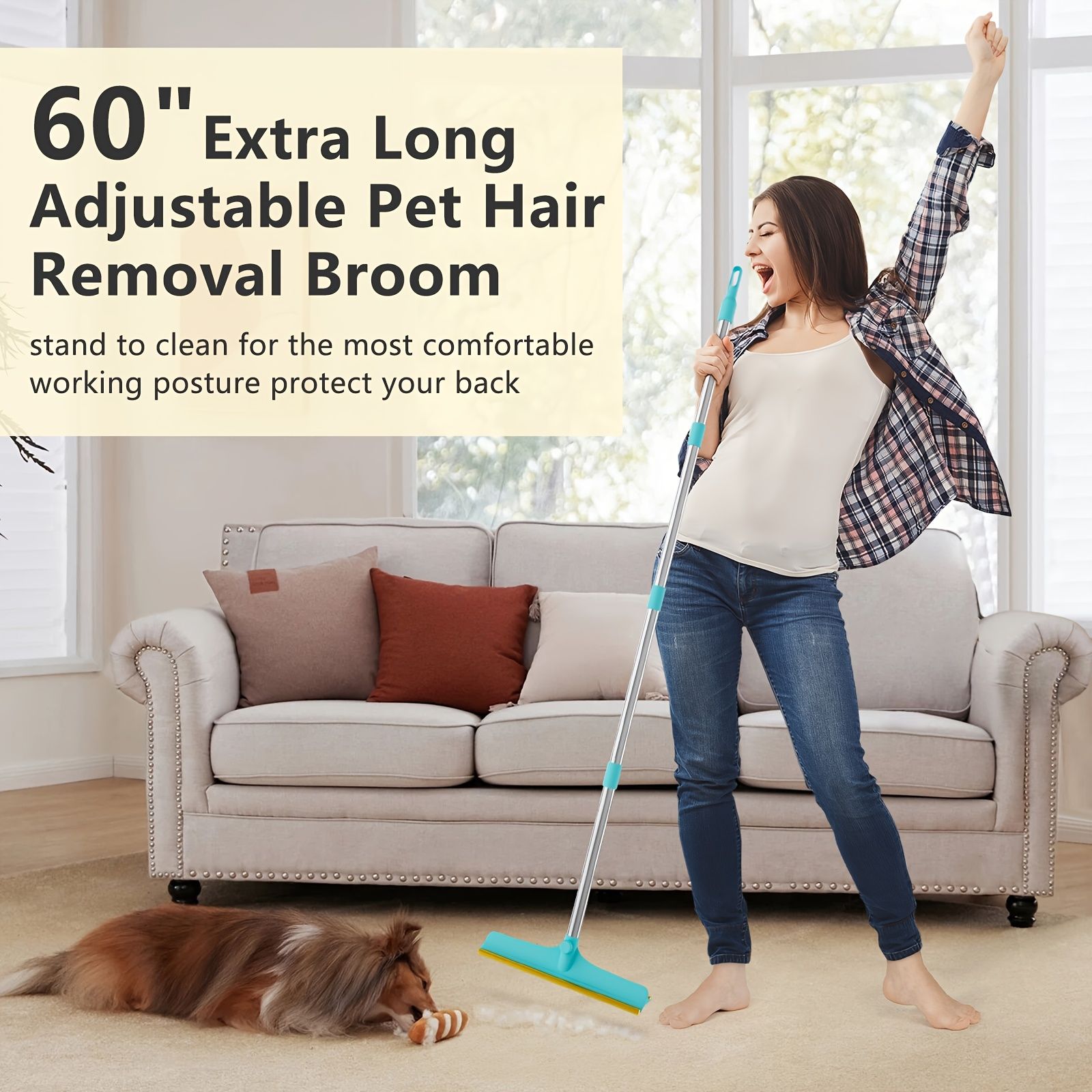 Blue Yellow pet hair remover broom image 10