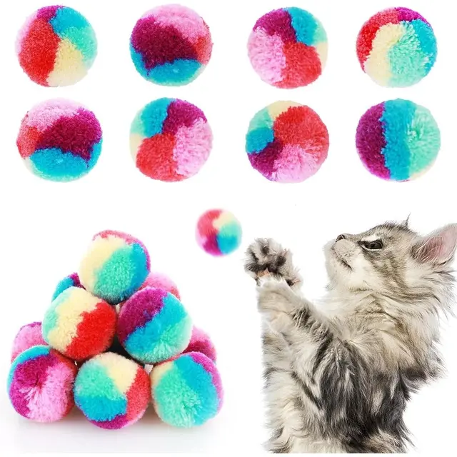 25Pcs Colorful Cat Pom Pom Ball Toys