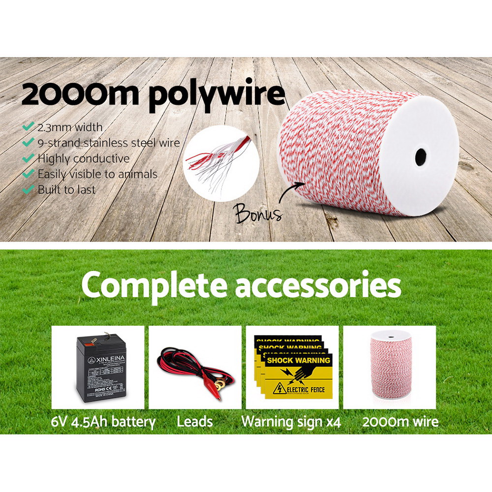 Giantz Fence Energiser 3KM Solar Powered Electric 2KM Poly Wire image 5
