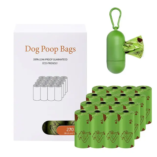Degradable Dog Poop Bags with Dispenser - 16 rolls Pet Waste Bags