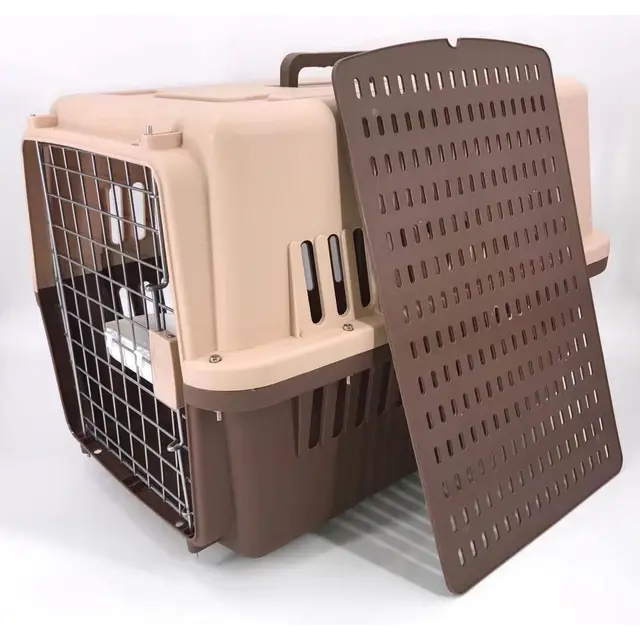 YES4PETS Large Airline Dog Cat Crate Pet Carrier Cage With Tray And Bowl Brown