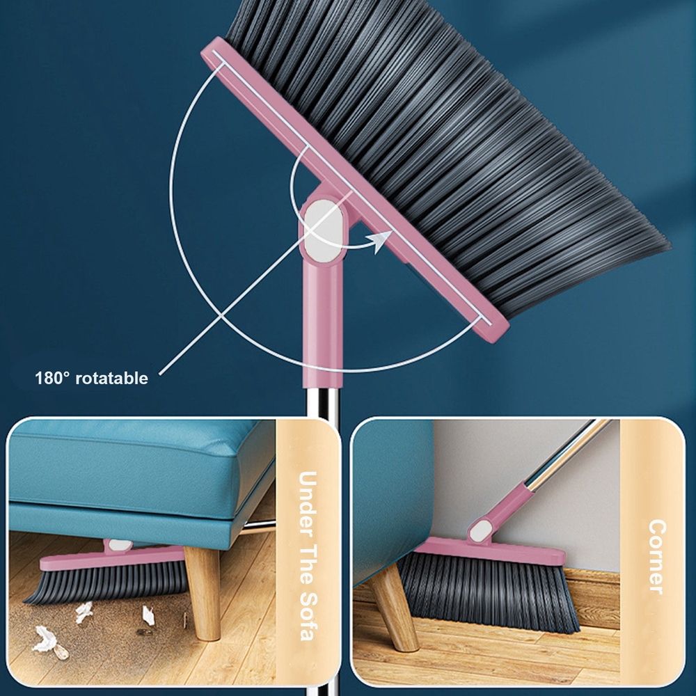 Pink Rotatable Broom and Dustpan Set with Self-Cleaning Scraper Teeth image 5