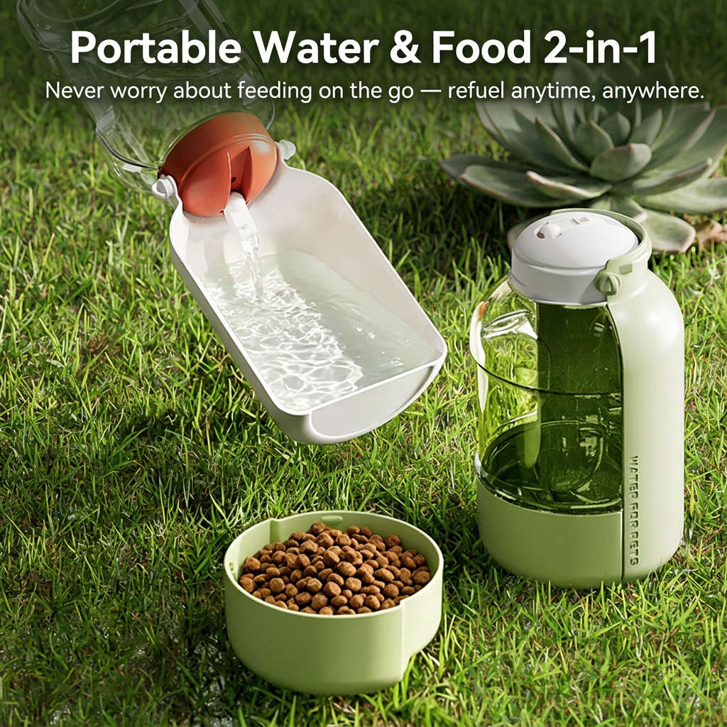 Green 2 in 1 Portable Dog Water Bottle and Food Container - 1100ml Travel Pet Water… image 2