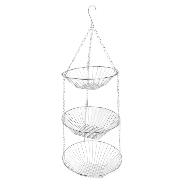 3 Tier Kitchen Hanging Fruit Basket Iron Wire Fruit Vegetable Flower Hanging Storage…