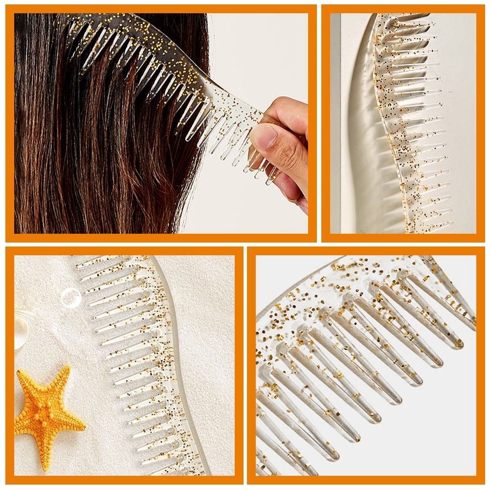 Wide Teeth Combs 2Pcs For Women Smoothing Hair Anti Static Beige 7x2in image 5