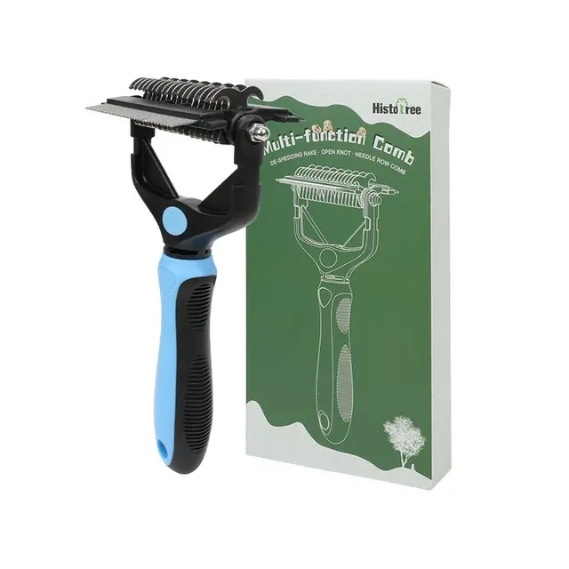 Blue 3 in 1 Pet Dematting Comb - Detangling Rake