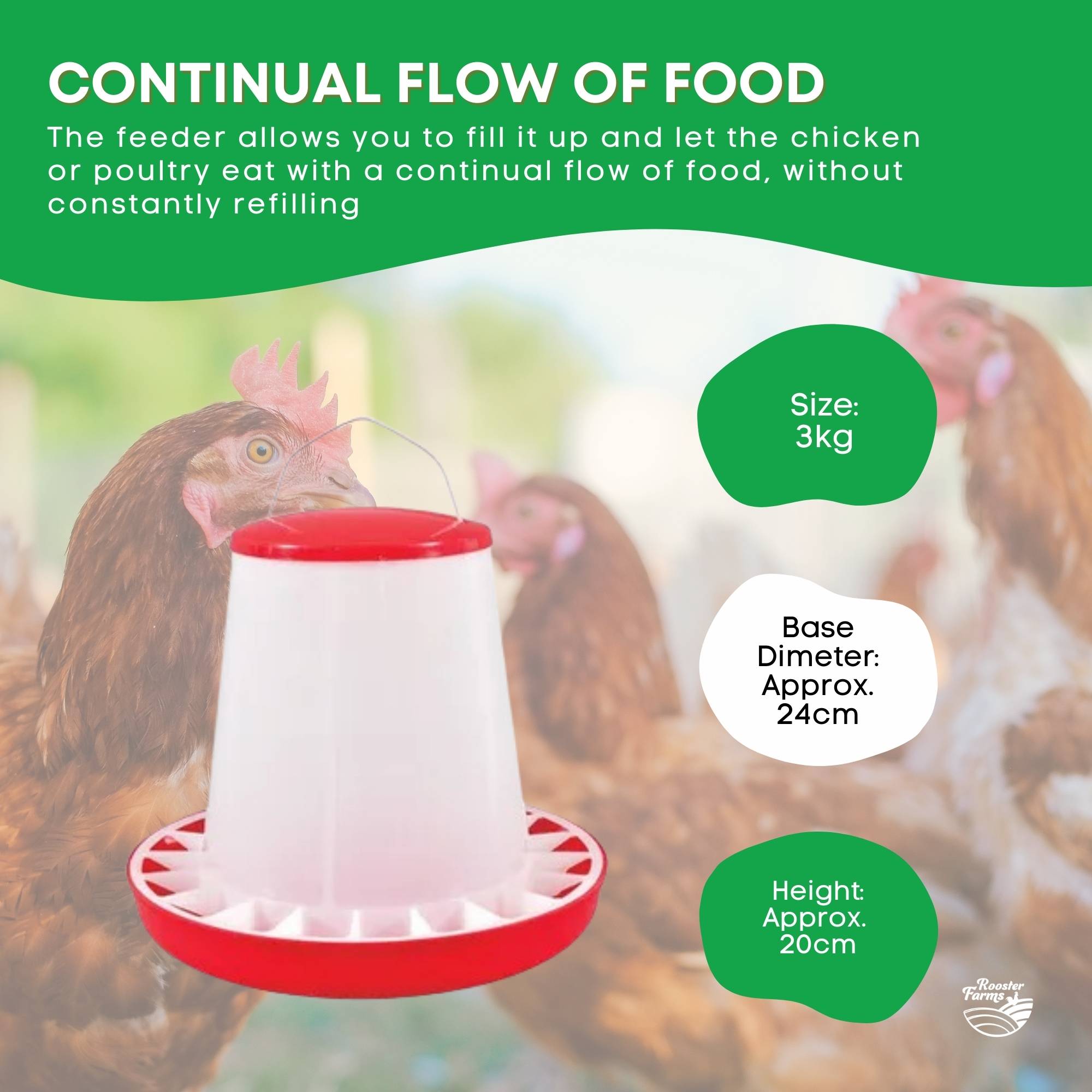Rooster Farms 3Kg Automatic Chicken Feeder - Poultry Hen Feeding Seed Bucket image 5