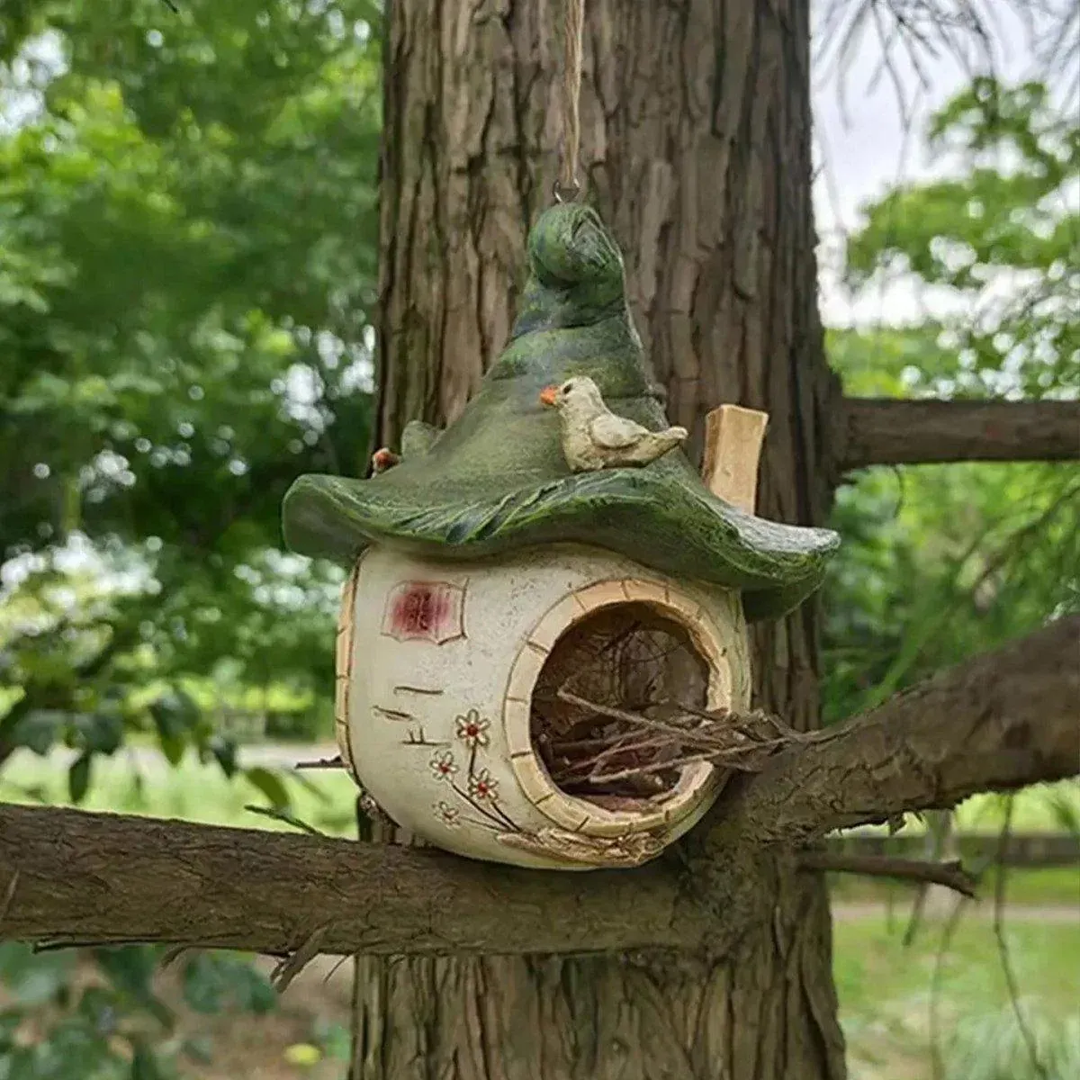 Cartoon Hanging Birdhouse Cozy Nest Resin Garden Outdoor Tree Patio Decor image 8