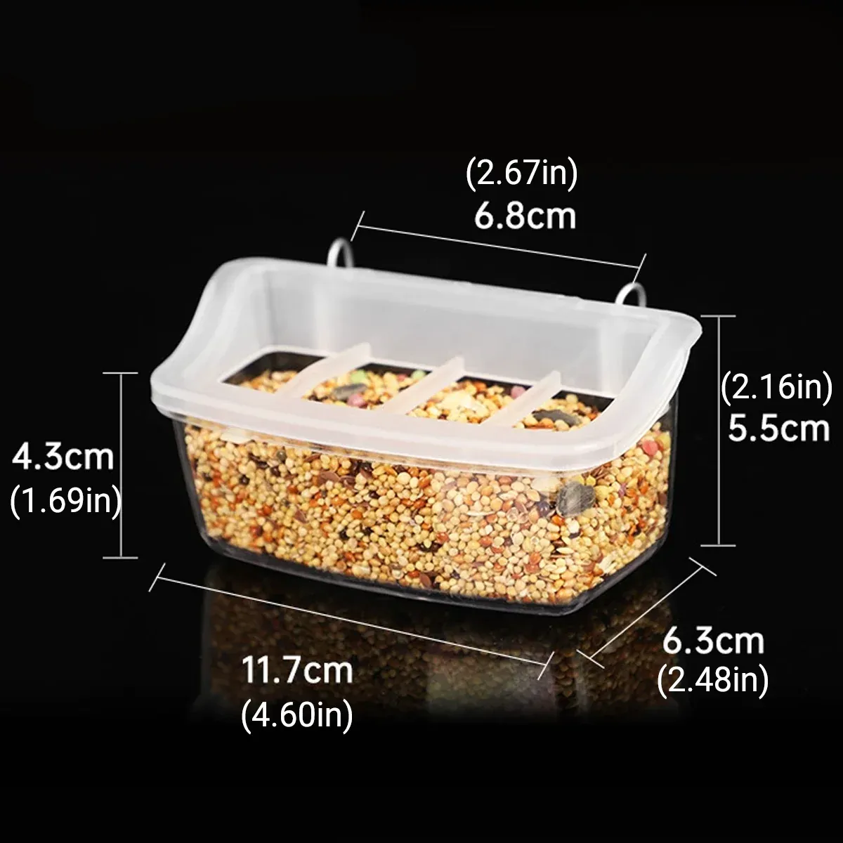 Clear Bird Feeder Box Parrot Food Dispenser Cage Sink Container Hanging Supplies image 3