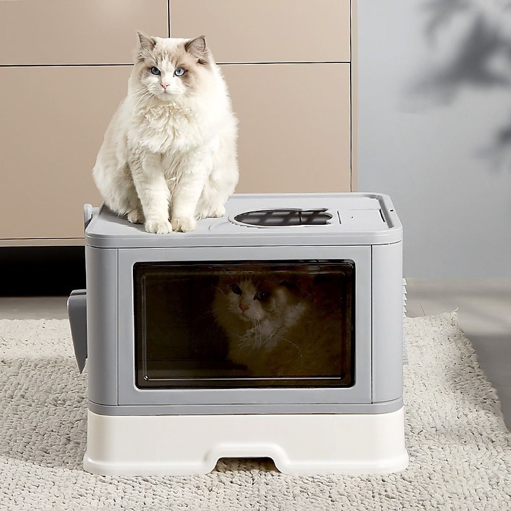 Jumbo Hooded Cat Litter Box Tray Pet Kitty Toilet for Large Cats w Hair Grooming image 5