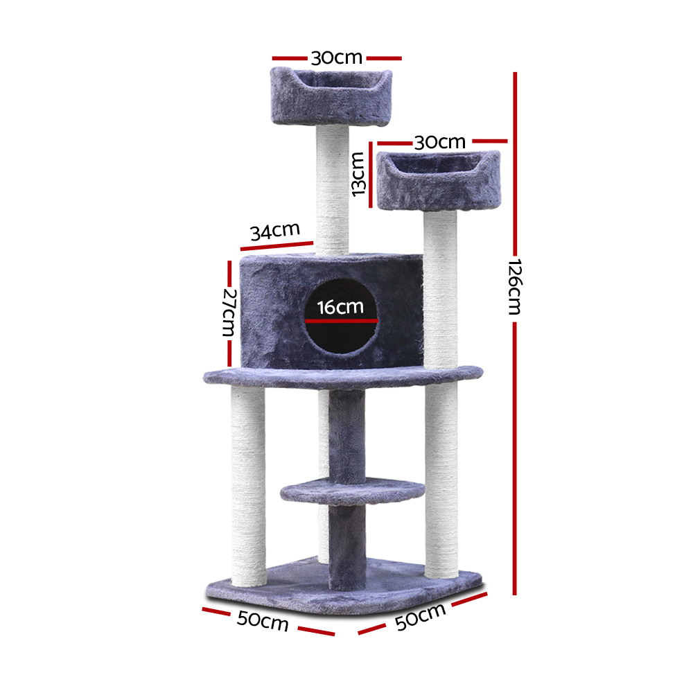 i.Pet Cat Tree 126cm Tower Scratching Post Scratcher Condo Trees House Grey image 2