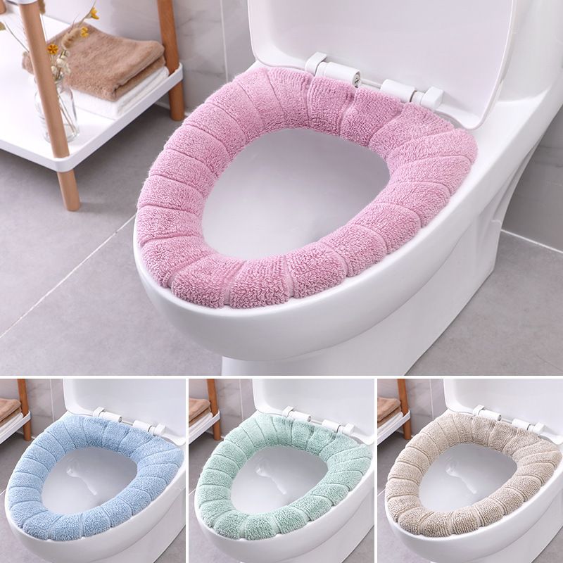 Bathroom Soft Thicker Warmer Stretchable Washable Cloth Toilet Seat Cover Pads, Pink image 4