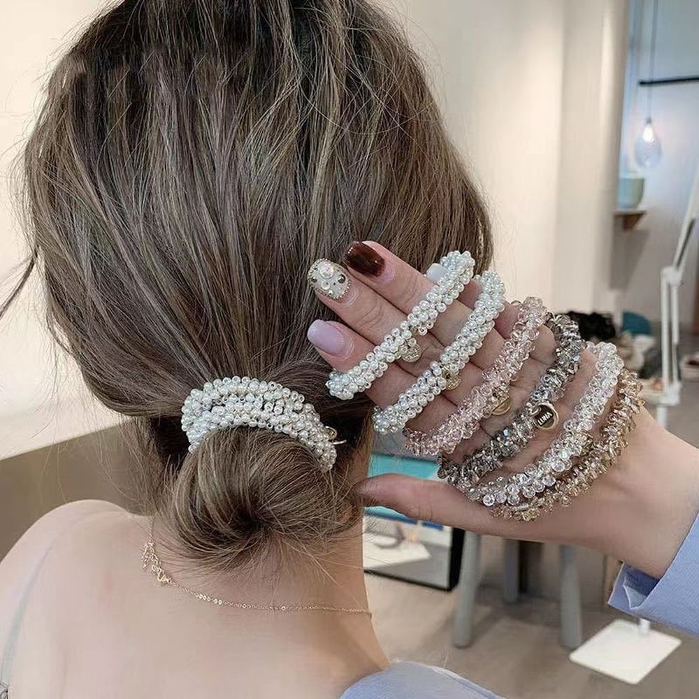 5PCS Crystal Hair Ties Pearl Hair Tie, 5 Piece image 3