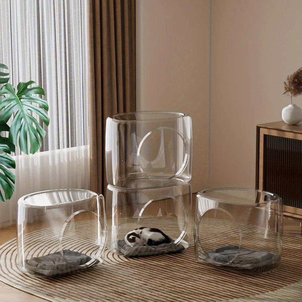 Transparent Capsule Cat Litter Box Semi Enclosed Cat House for Indoor Use image 11