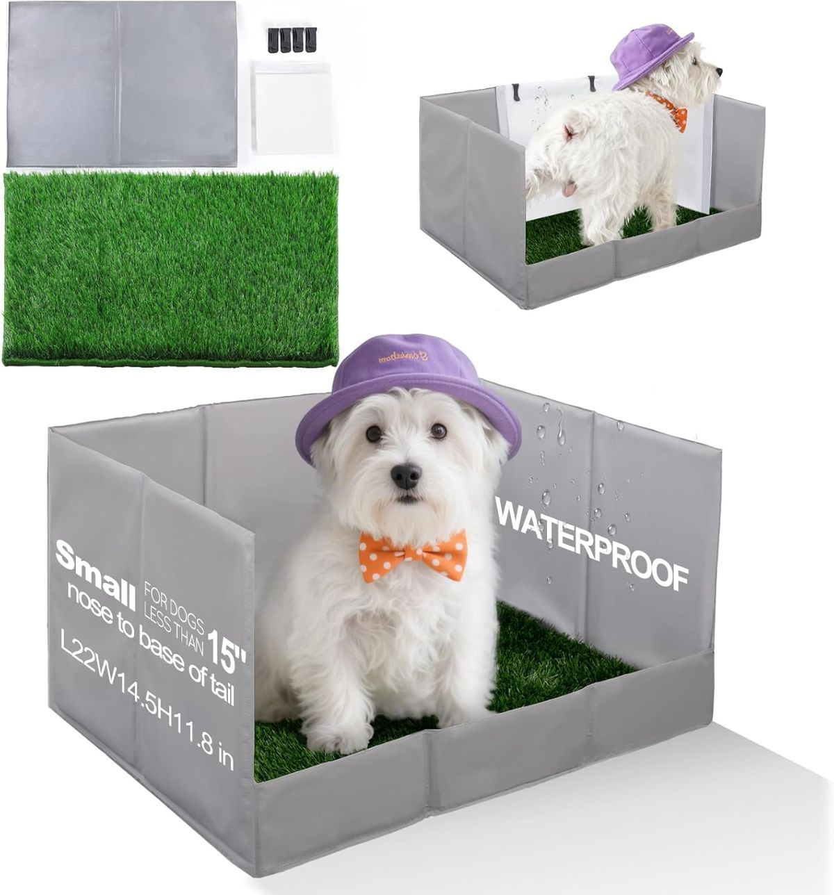 Dog Grass Pad with Tray Foldable Litter Box High Wall, Gray, Small