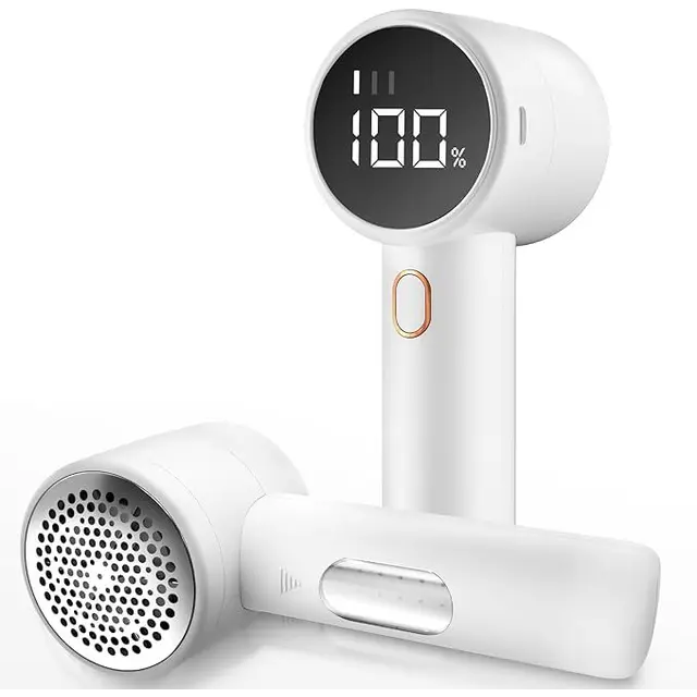 Rechargeable Electric Lint Remover with LED Display - 3 Speed Levels, White