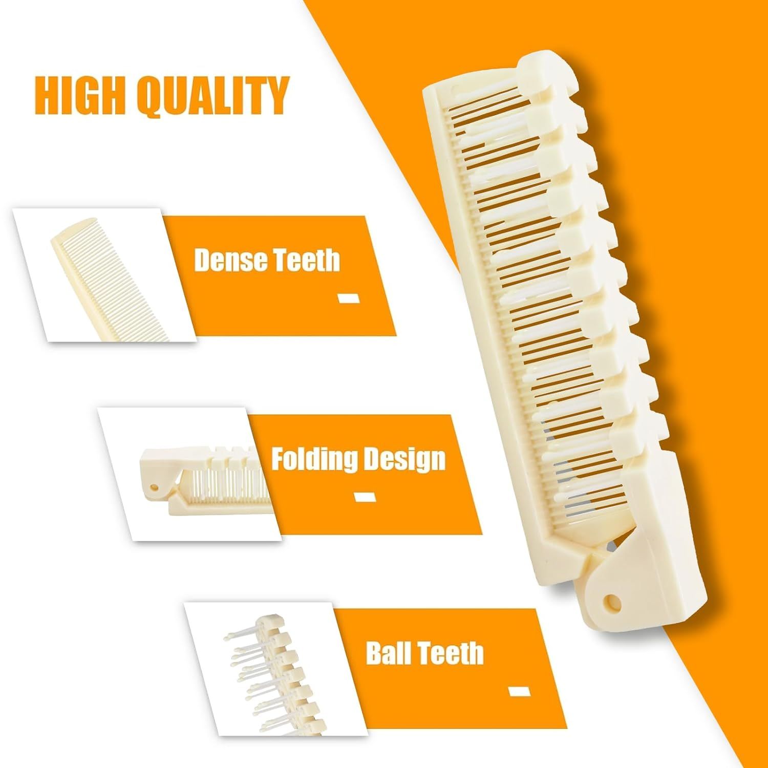 6PCS Travel Foldable Brush Comb Portable Folding Comb, Beige image 3