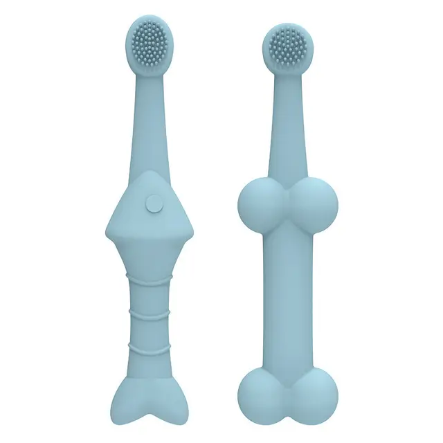 6 x Silicone Pet Toothbrush (3 Fish shape and 3 Bone shape) Blue Gentle Food-Grade…