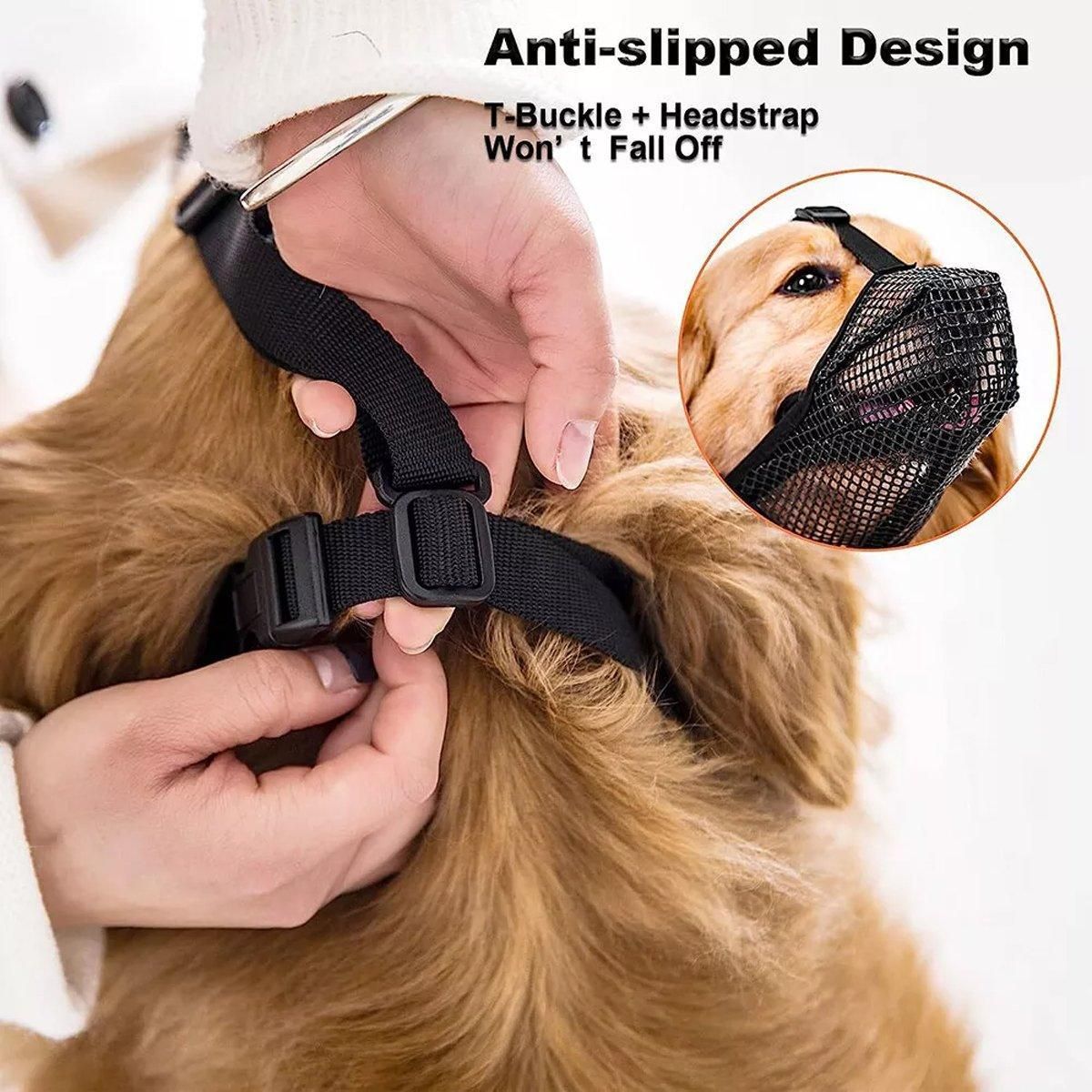 2PCS Adjustable Mesh Pet Dog Muzzle Mask Mouth Cover No Bite Strap Mouth Cover - Black-S image 6