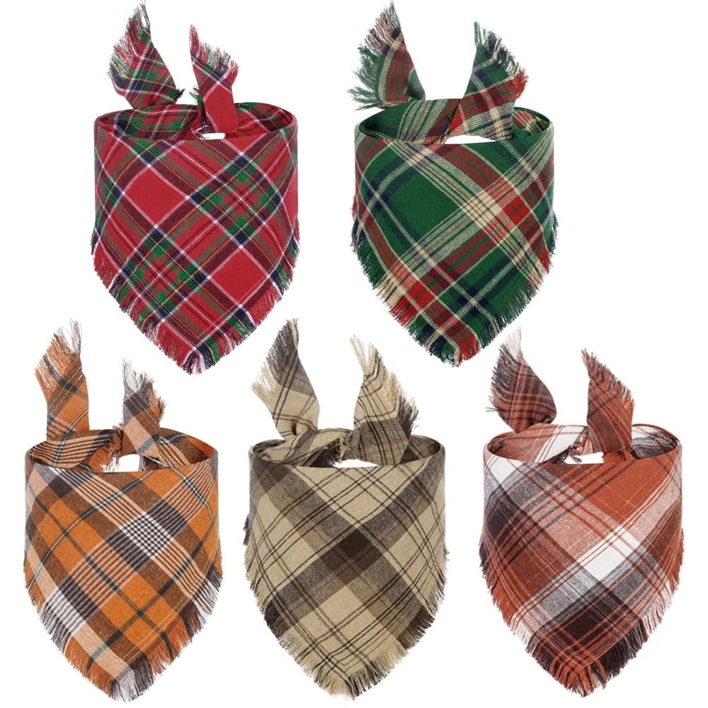 Costumes 5 Pack Thanksgiving Christmas Dog Bandanas with Tassels Edges Classic Plaid…