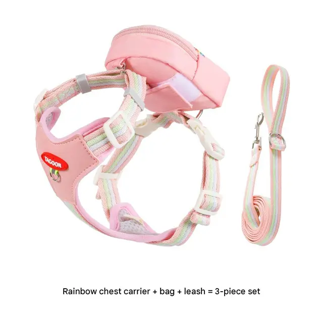Pink M Size Dog Harness with Detachable Backpack and Leash Set - Breathable…, M/Small